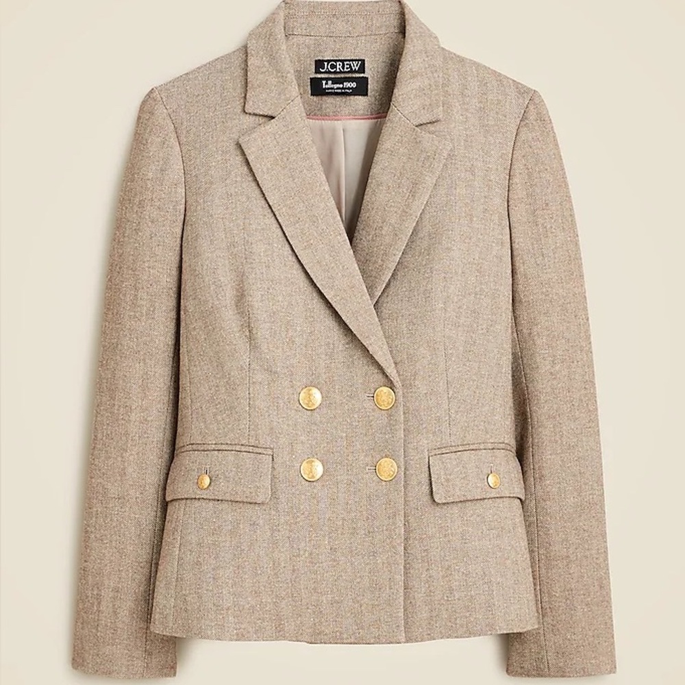 Slim-fit double-breasted blazer in herringbone Italian wool blend
